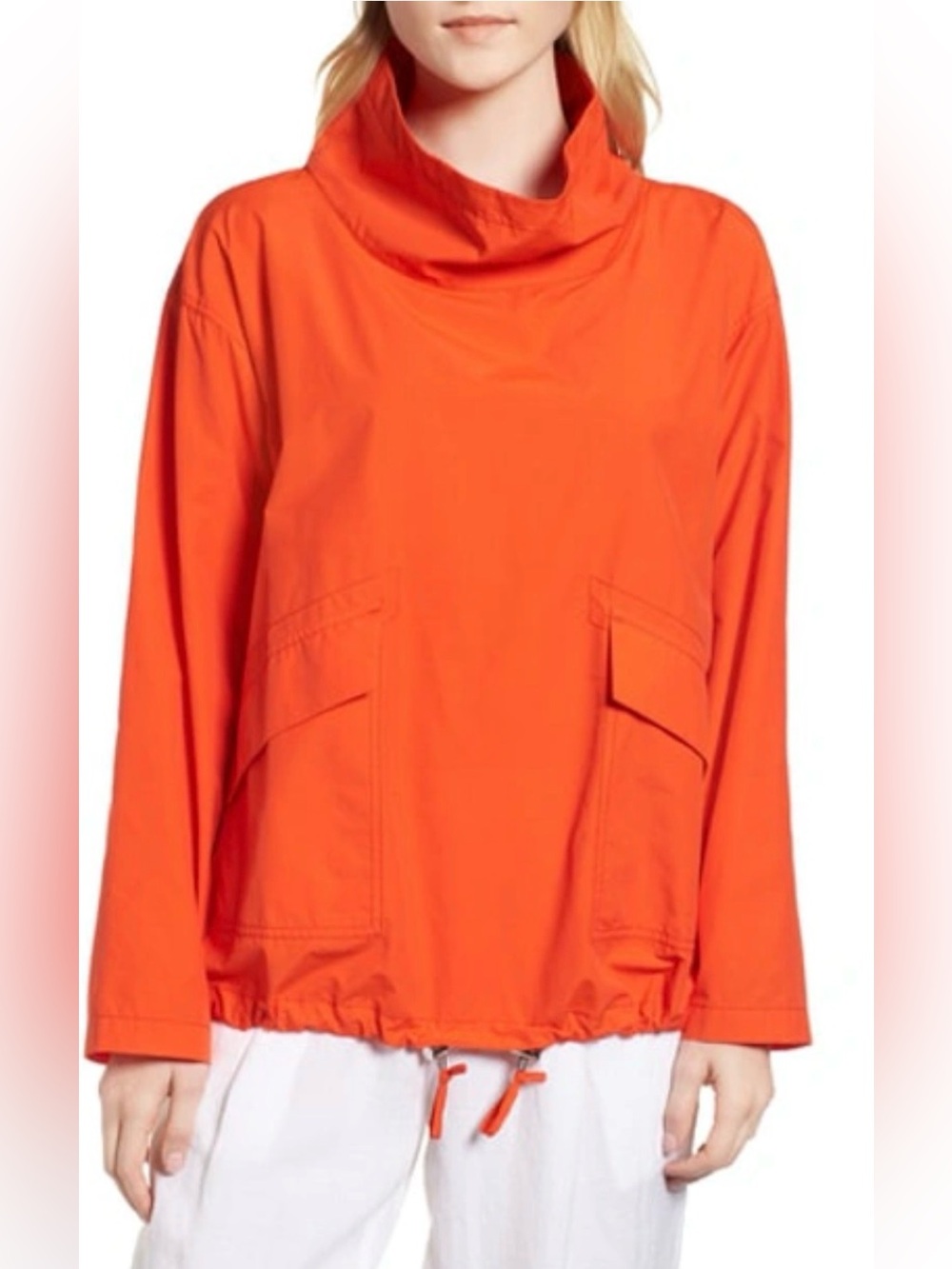 Eileen Fisher Organic Cotton Nylon Popover Funnel Collar Windbreaker Jacket